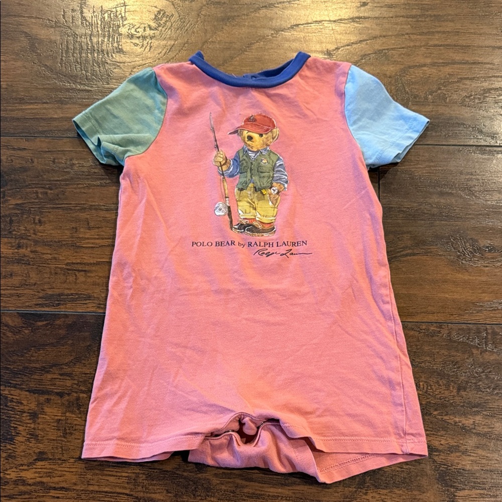 Ralph Lauren Kids' Pink and Blue Fishing Bear T-Shirt